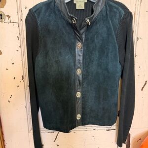 Women's Vintage Black Suede & Leather Knit Jacket
